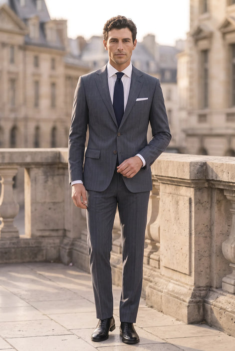 Cinder Axis slate blue side-slit 3-piece suit
