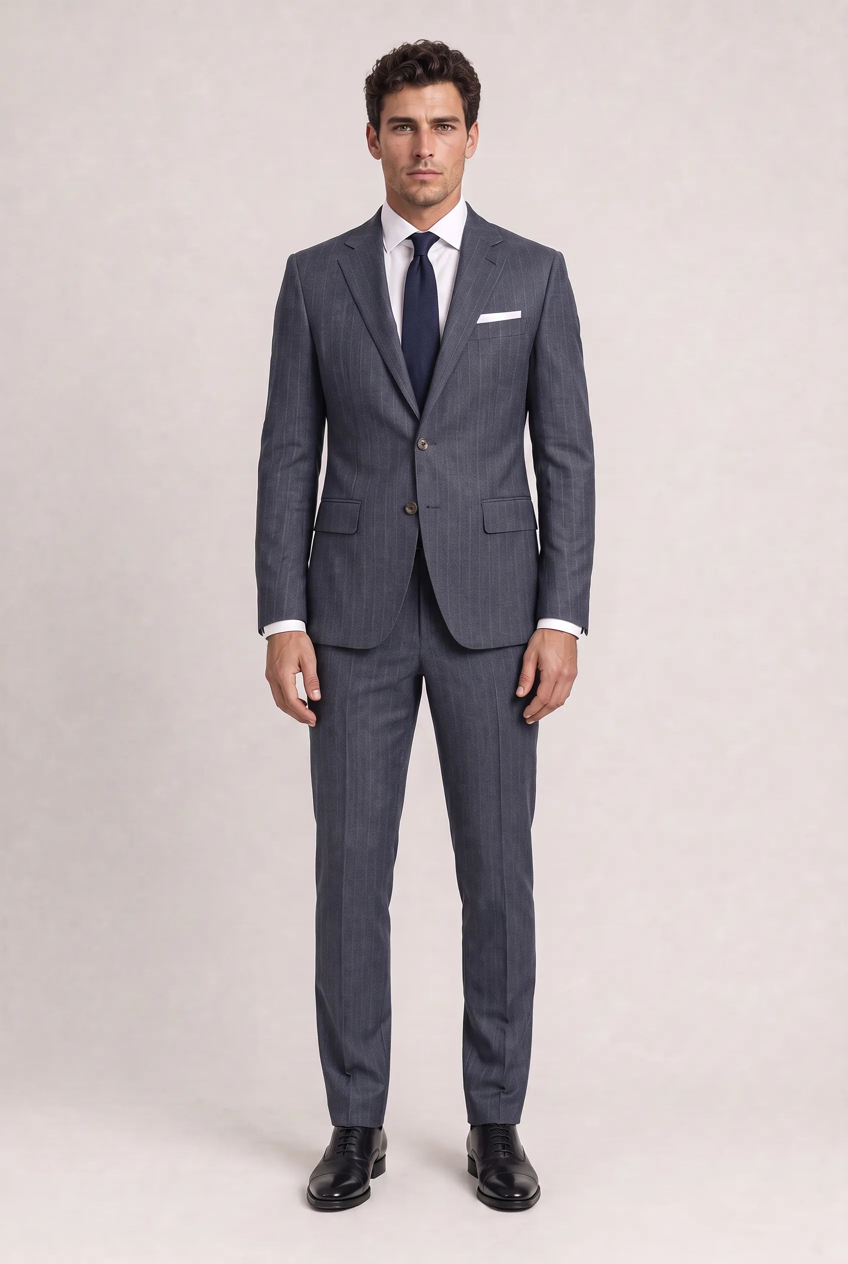 Cinder Axis slate blue side-slit 3-piece suit