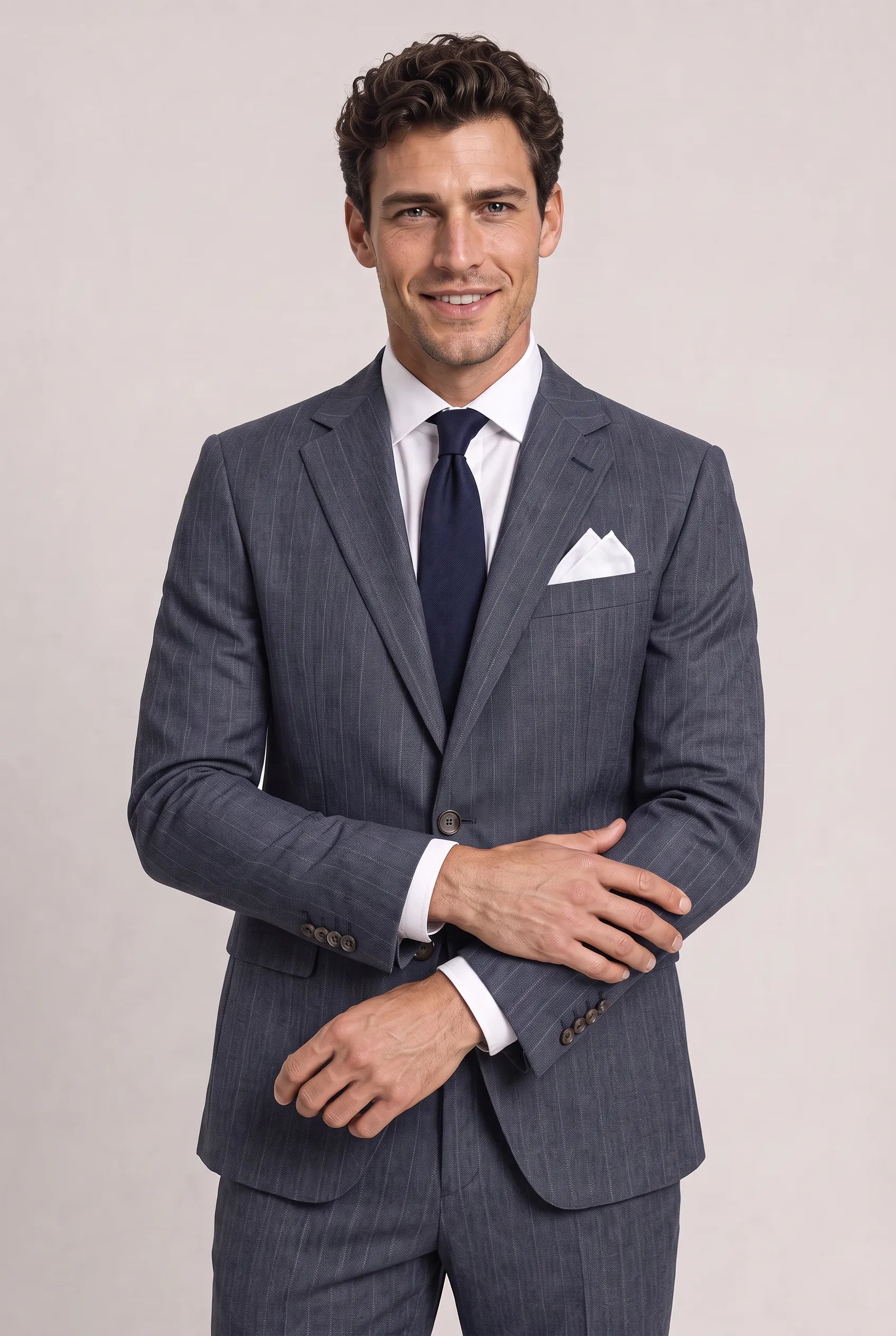 Cinder Axis slate blue side-slit 3-piece suit