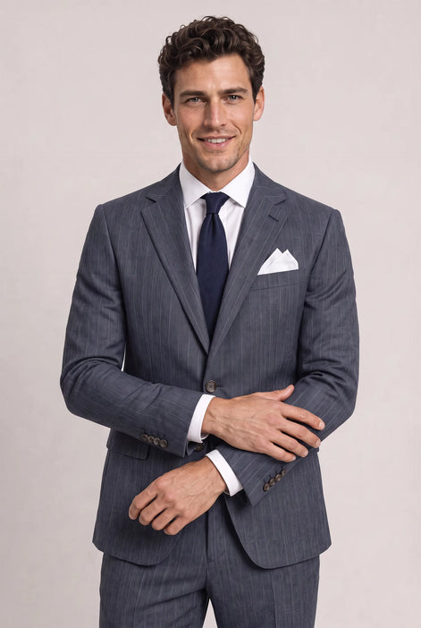 Cinder Axis slate blue side-slit 3-piece suit