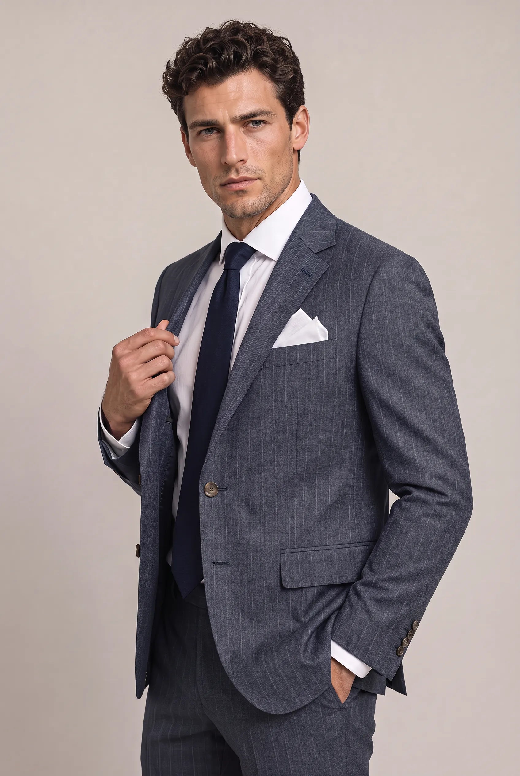 Cinder Axis slate blue side-slit 3-piece suit