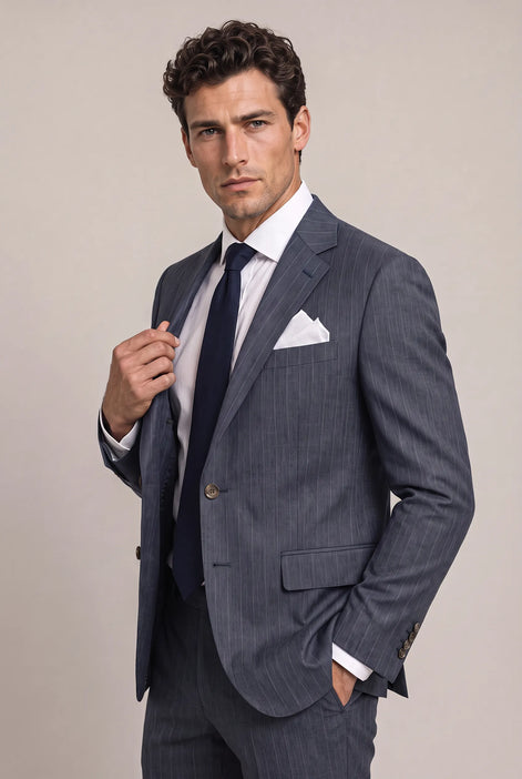 Cinder Axis slate blue side-slit 3-piece suit