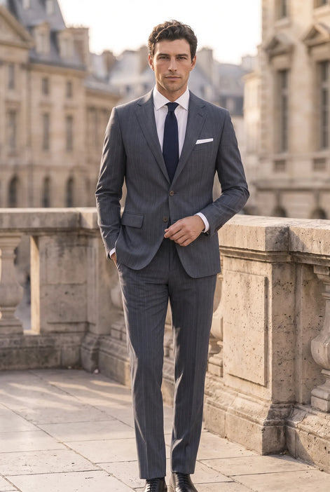 Cinder Axis slate blue side-slit 3-piece suit
