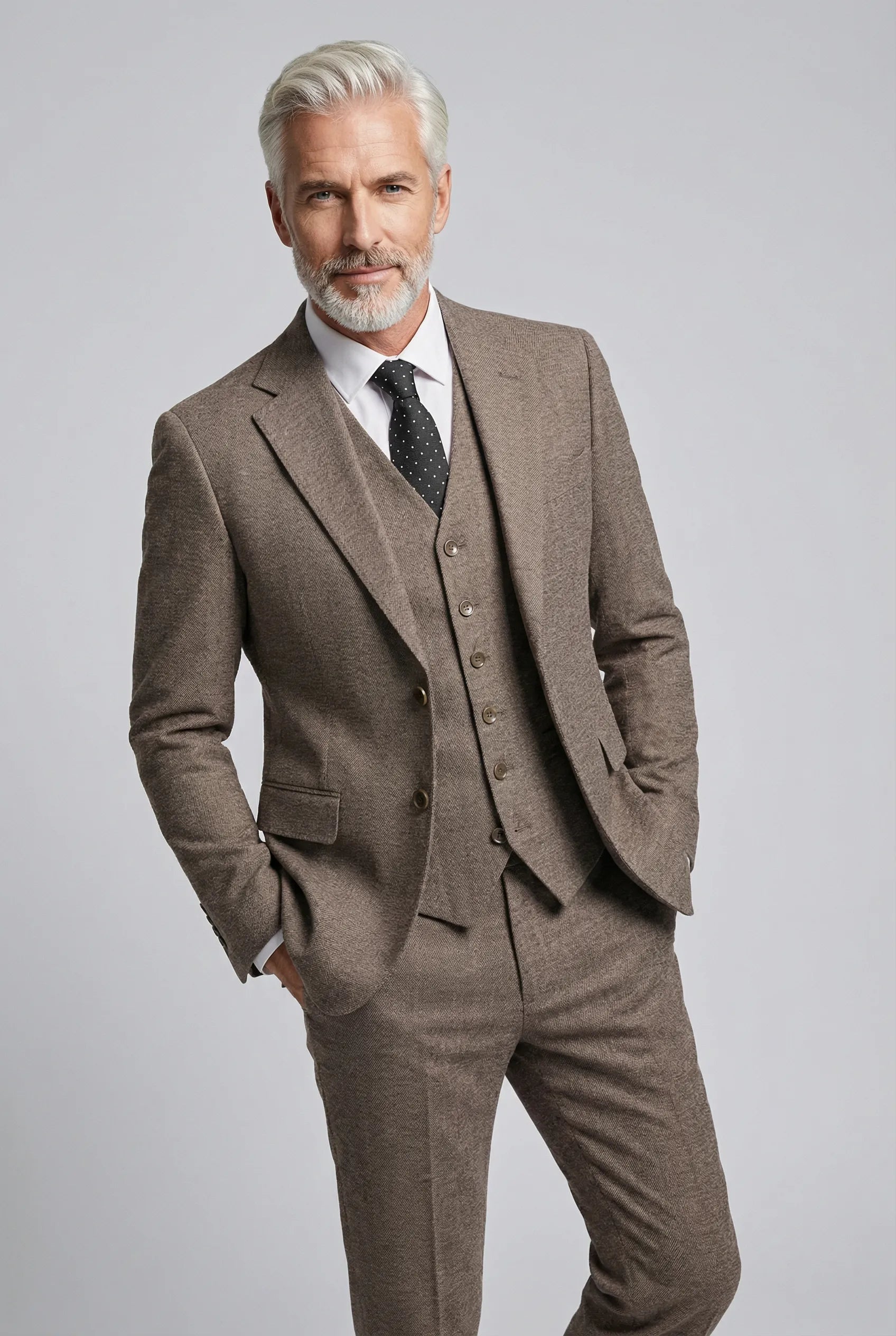 Sandstone Tweed - Coffee Brown Textured 3-Piece Suit - Nevo Suits