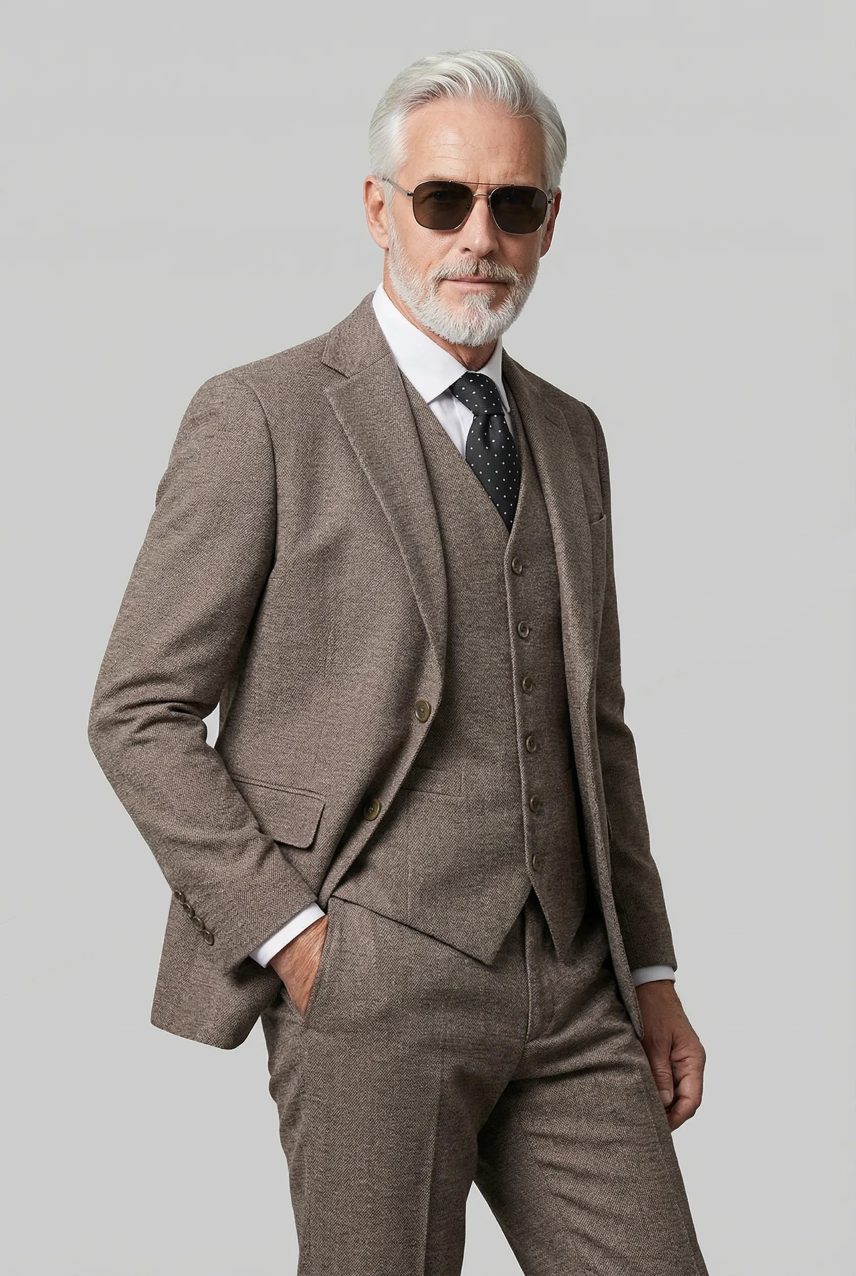 Sandstone Tweed - Coffee Brown Textured 3-Piece Suit - Nevo Suits