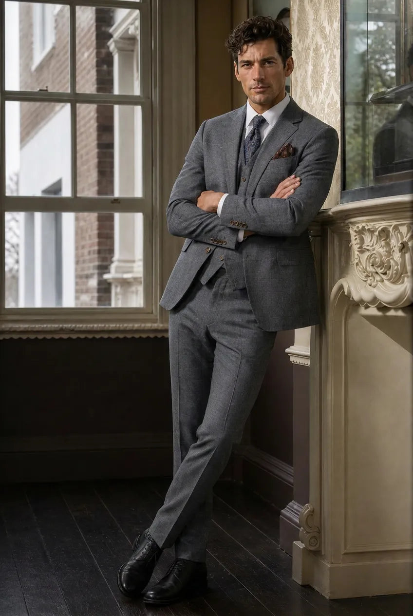 Pewter Meridian - Grey Windowpane 3-Piece Suit Set