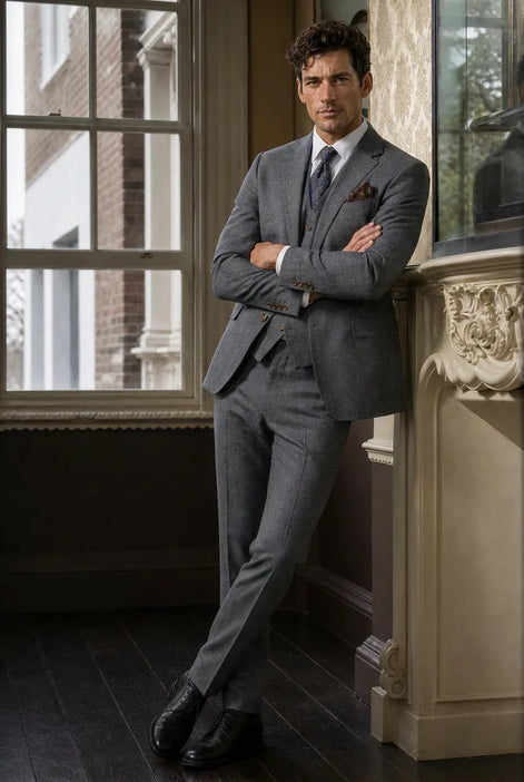 Pewter Meridian - Grey Windowpane 3-Piece Suit Set