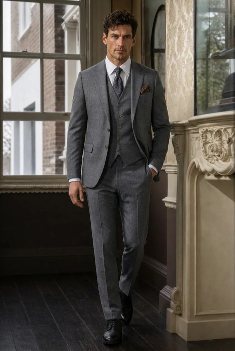 Pewter Meridian - Grey Windowpane 3-Piece Suit Set