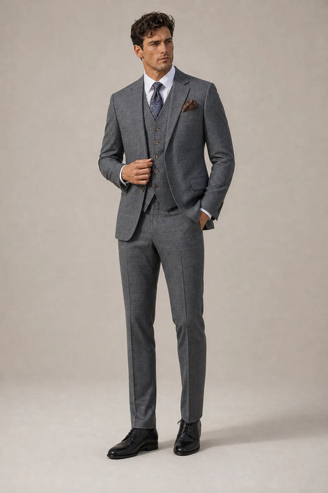 Pewter Meridian - Grey Windowpane 3-Piece Suit Set