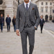 Pewter Meridian - Grey Windowpane 3-Piece Suit Set