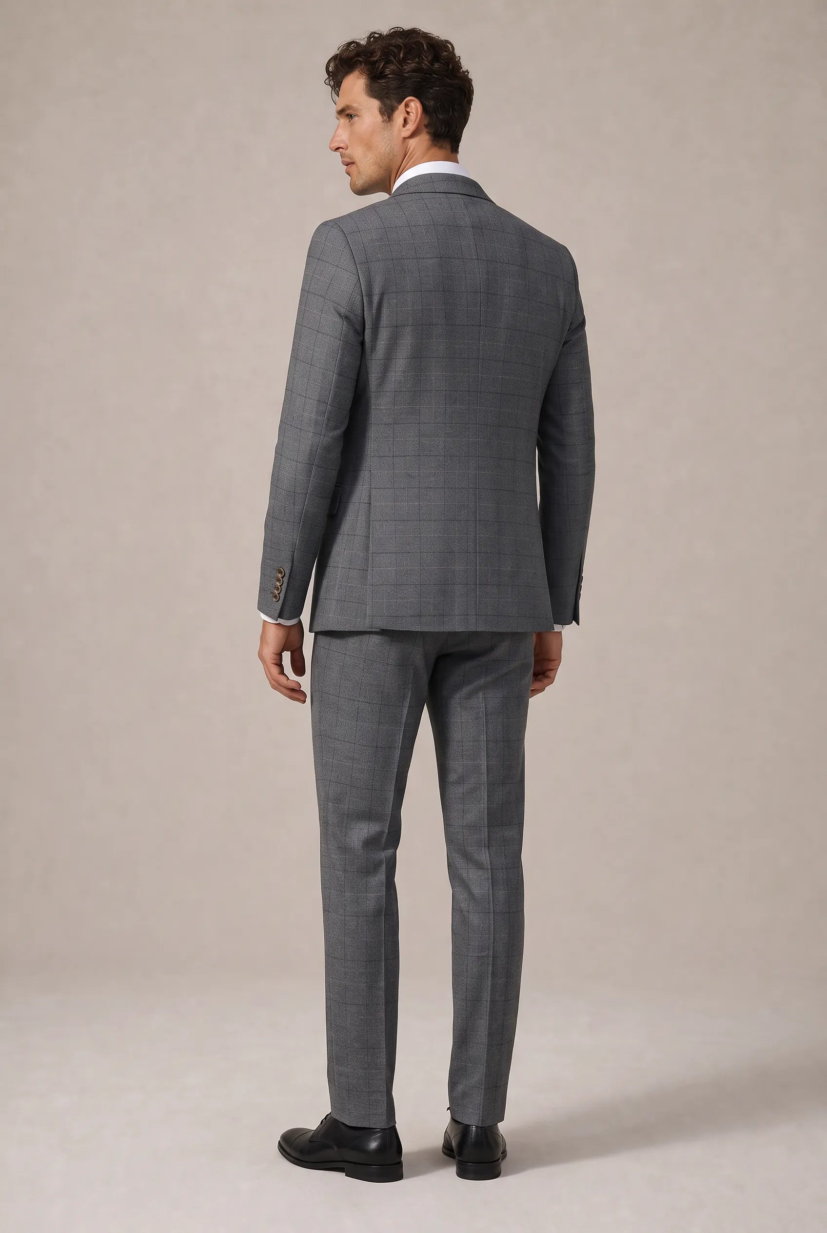 Pewter Meridian - Grey Windowpane 3-Piece Suit Set