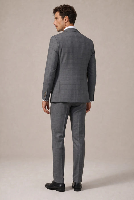 Pewter Meridian - Grey Windowpane 3-Piece Suit Set