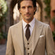 Saharan Pinstripe - Khaki Herringbone 3-Piece Suit Set
