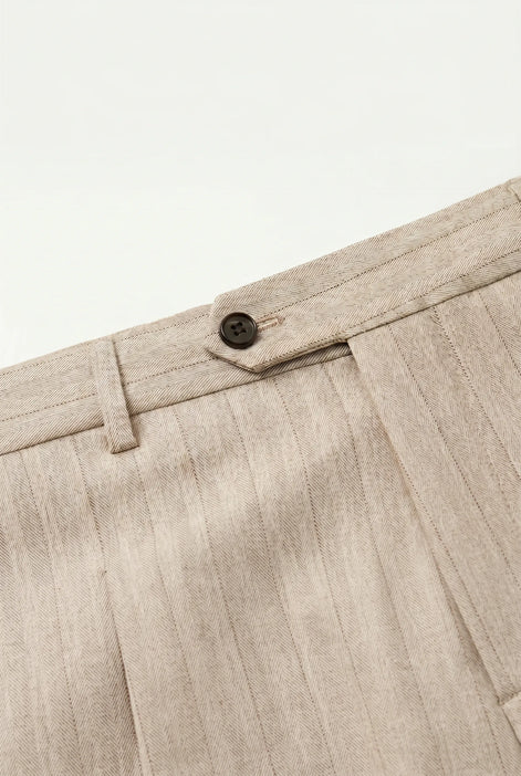 Saharan Pinstripe - Khaki Herringbone 3-Piece Suit Set