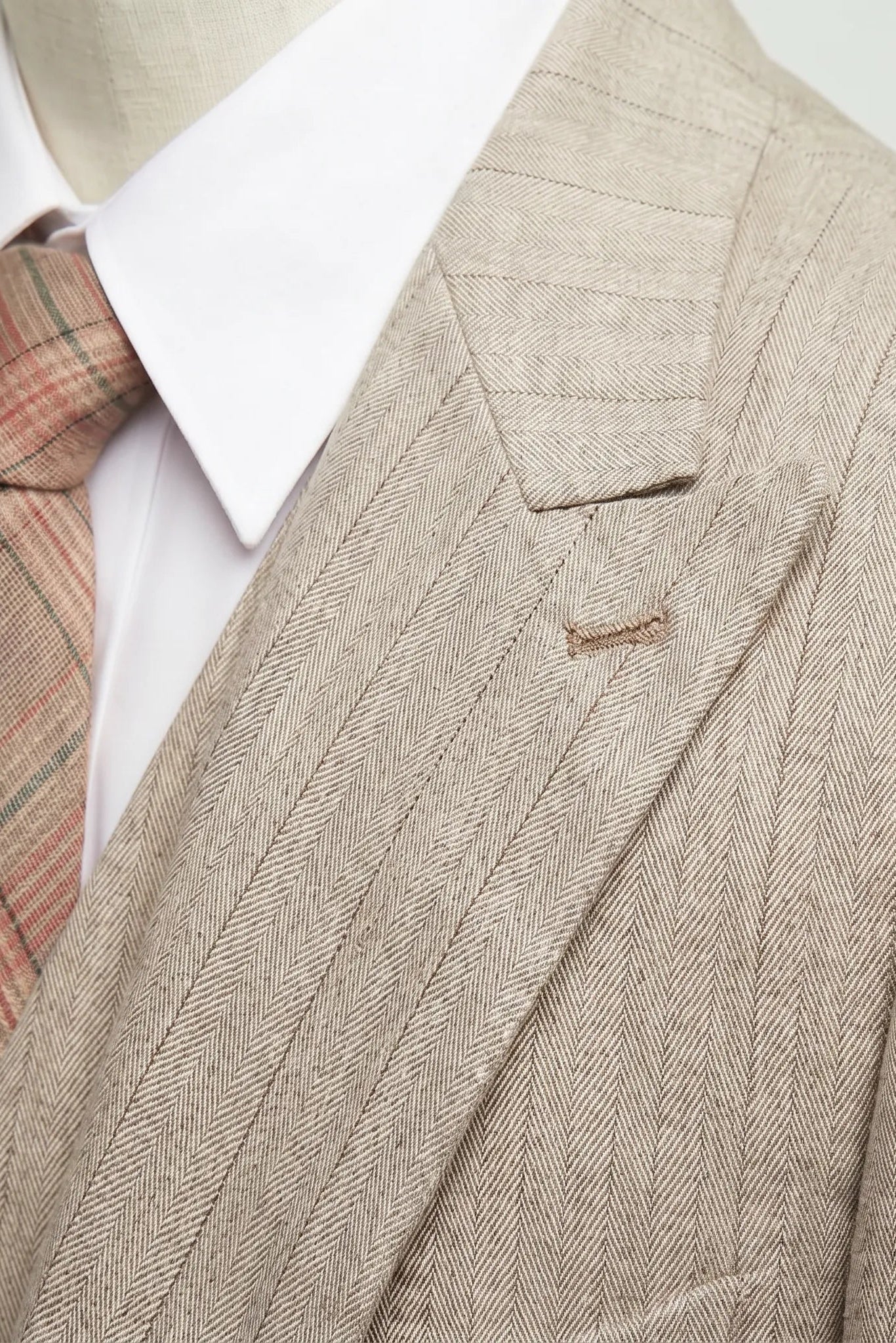 Saharan Pinstripe - Khaki Herringbone 3-Piece Suit Set