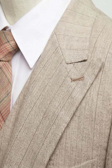 Saharan Pinstripe - Khaki Herringbone 3-Piece Suit Set