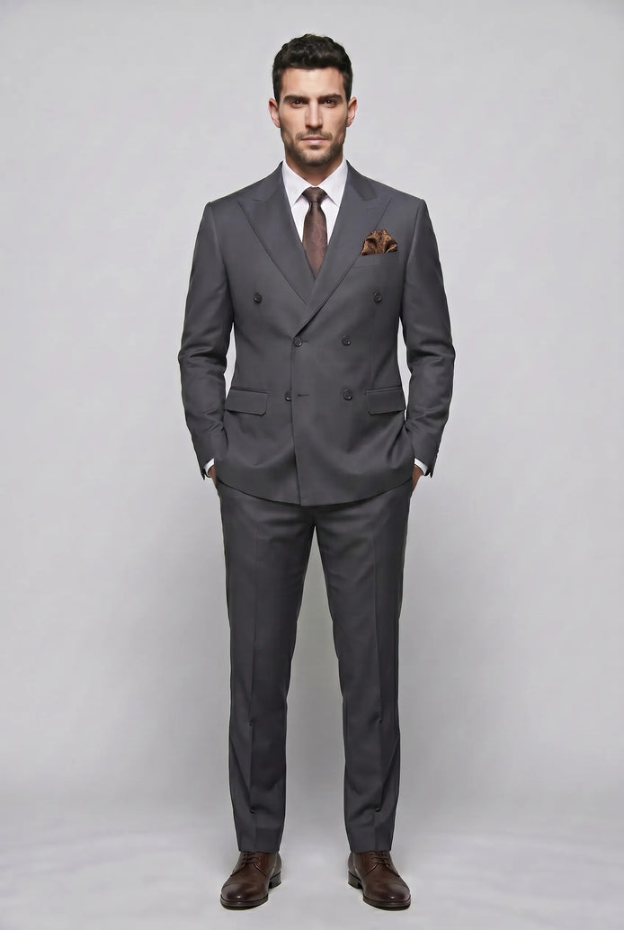 Cinder Crownline - Charcoal Double-Breasted 2-Piece Suit