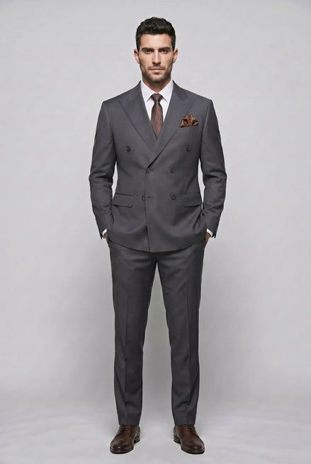 Cinder Crownline - Charcoal Double-Breasted 2-Piece Suit