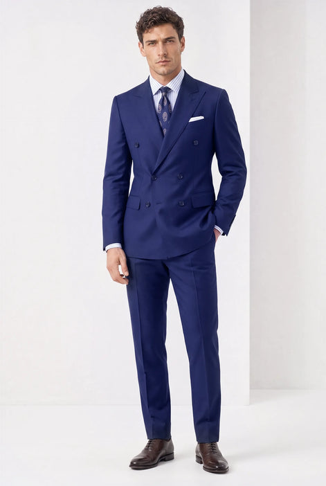 Ink Crownline royal blue double-breasted 2-piece suit full front studio view