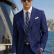 Ink Crownline royal blue double-breasted suit three-quarter yacht view