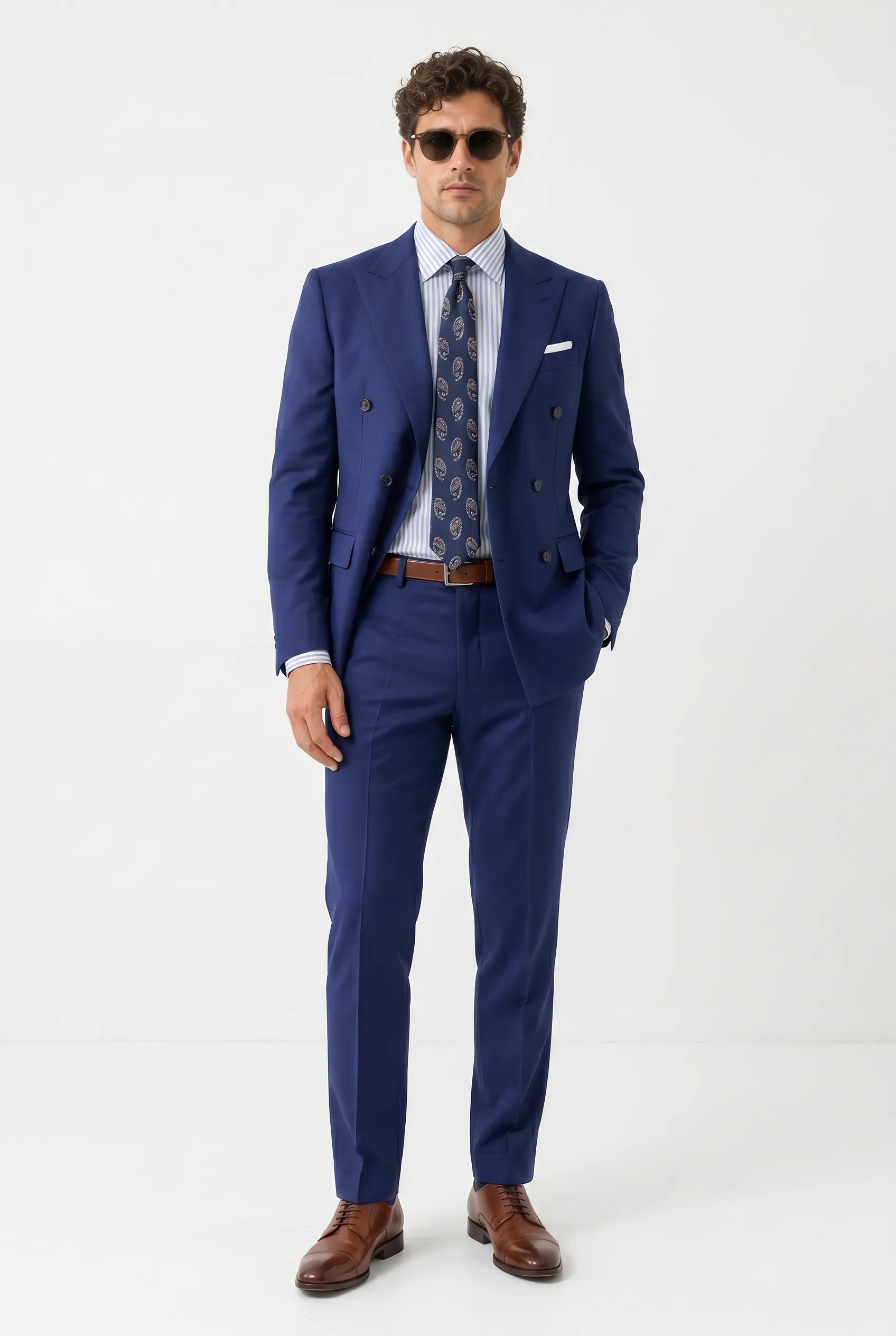 Ink Crownline royal blue 2-piece suit full front studio view