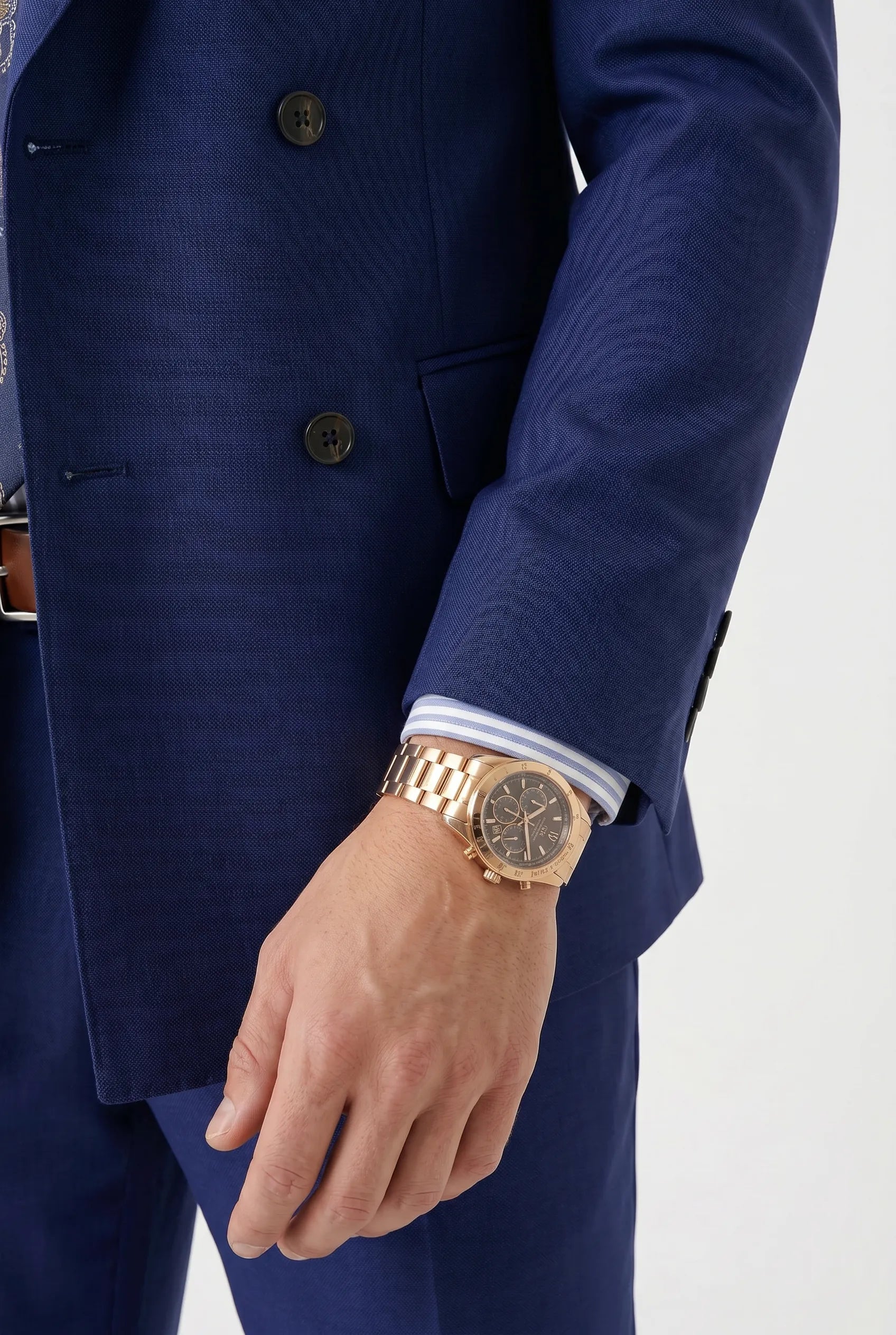 Ink Crownline royal blue double-breasted button and sleeve detail