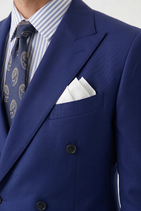 Ink Crownline royal blue peak lapel and chest pocket detail