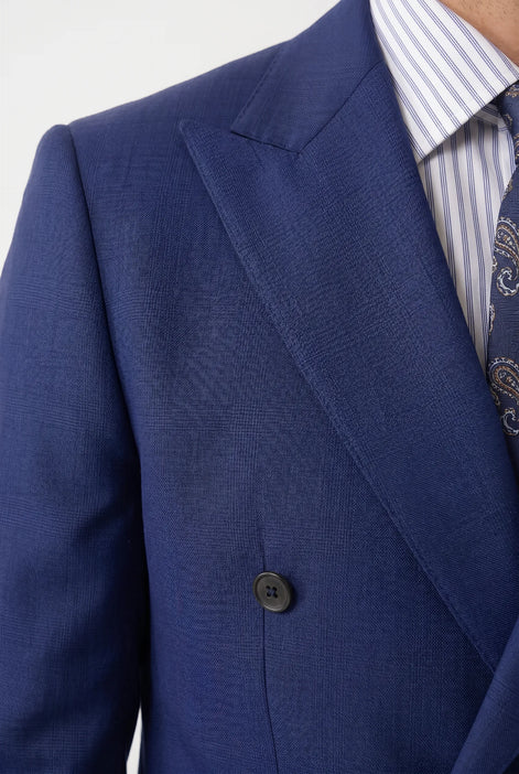 Ink Crownline royal blue Matte Suiting and peak lapel close-up