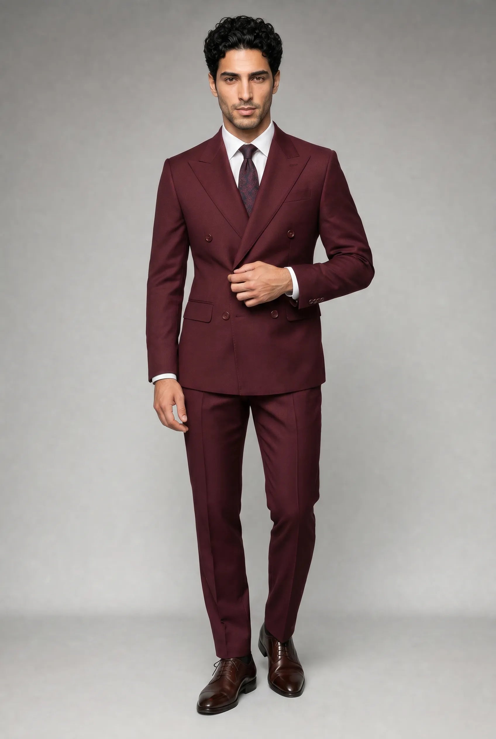Claret Crownline - Burgundy Double-Breasted 2-Piece Suit