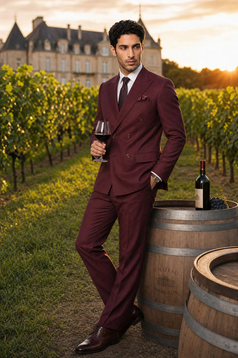 Claret Crownline - Burgundy Double-Breasted 2-Piece Suit