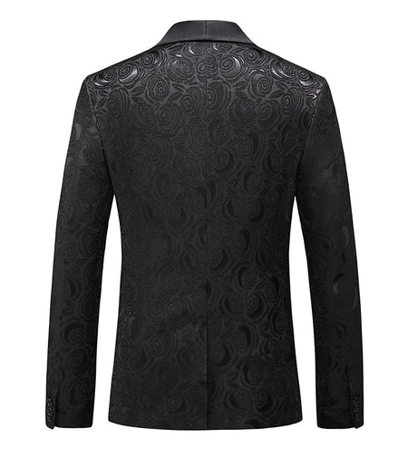 Men's 3-Piece Black Rose Embroidery Shawl Lapel Wedding Tuxedo