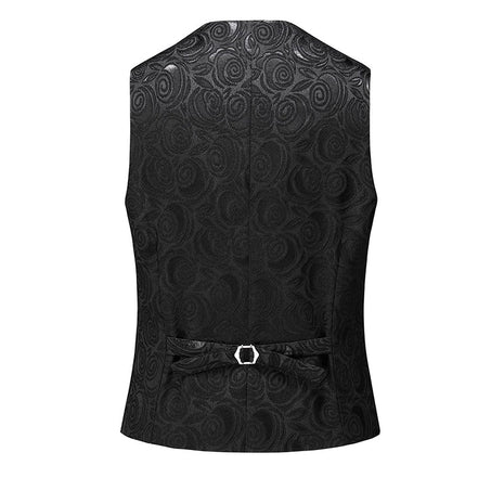 Men's 3-Piece Black Rose Embroidery Shawl Lapel Wedding Tuxedo