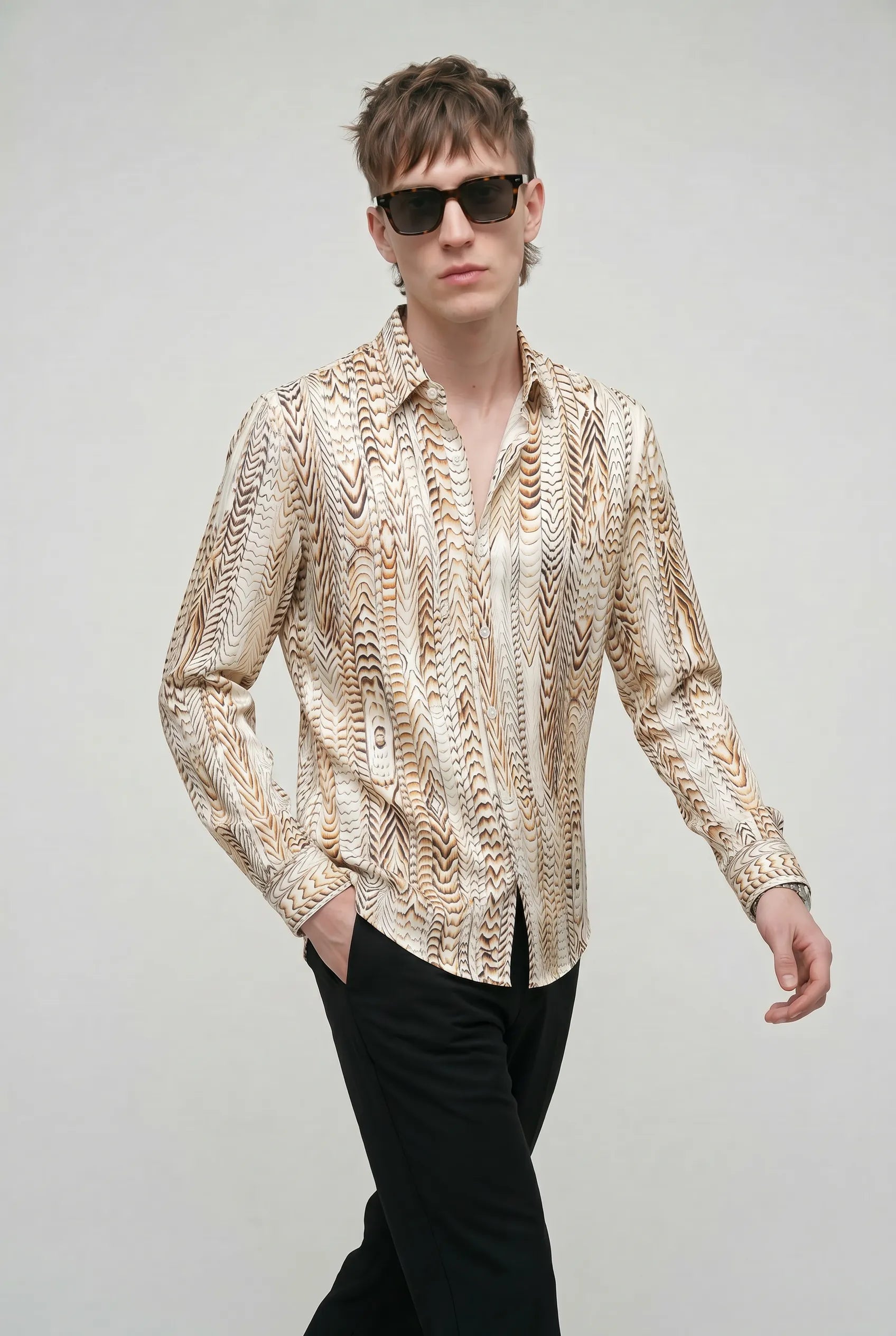 Saffron Note - Patterned Gold Mercerized Cotton Shirt