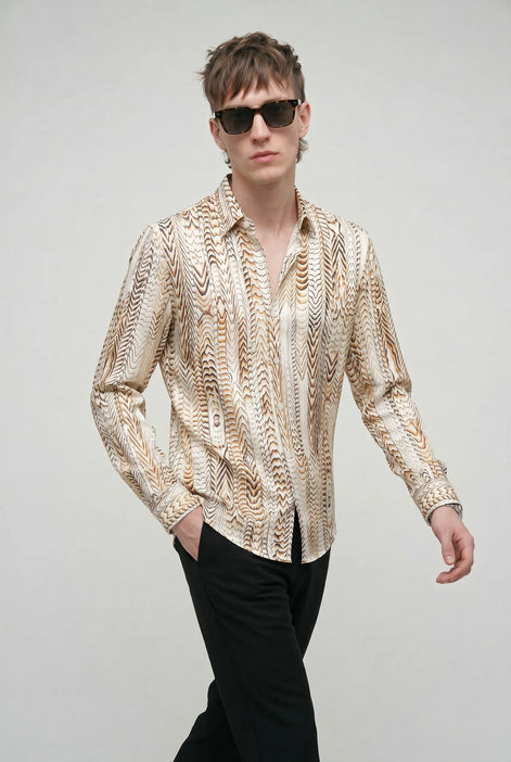 Saffron Note - Patterned Gold Mercerized Cotton Shirt