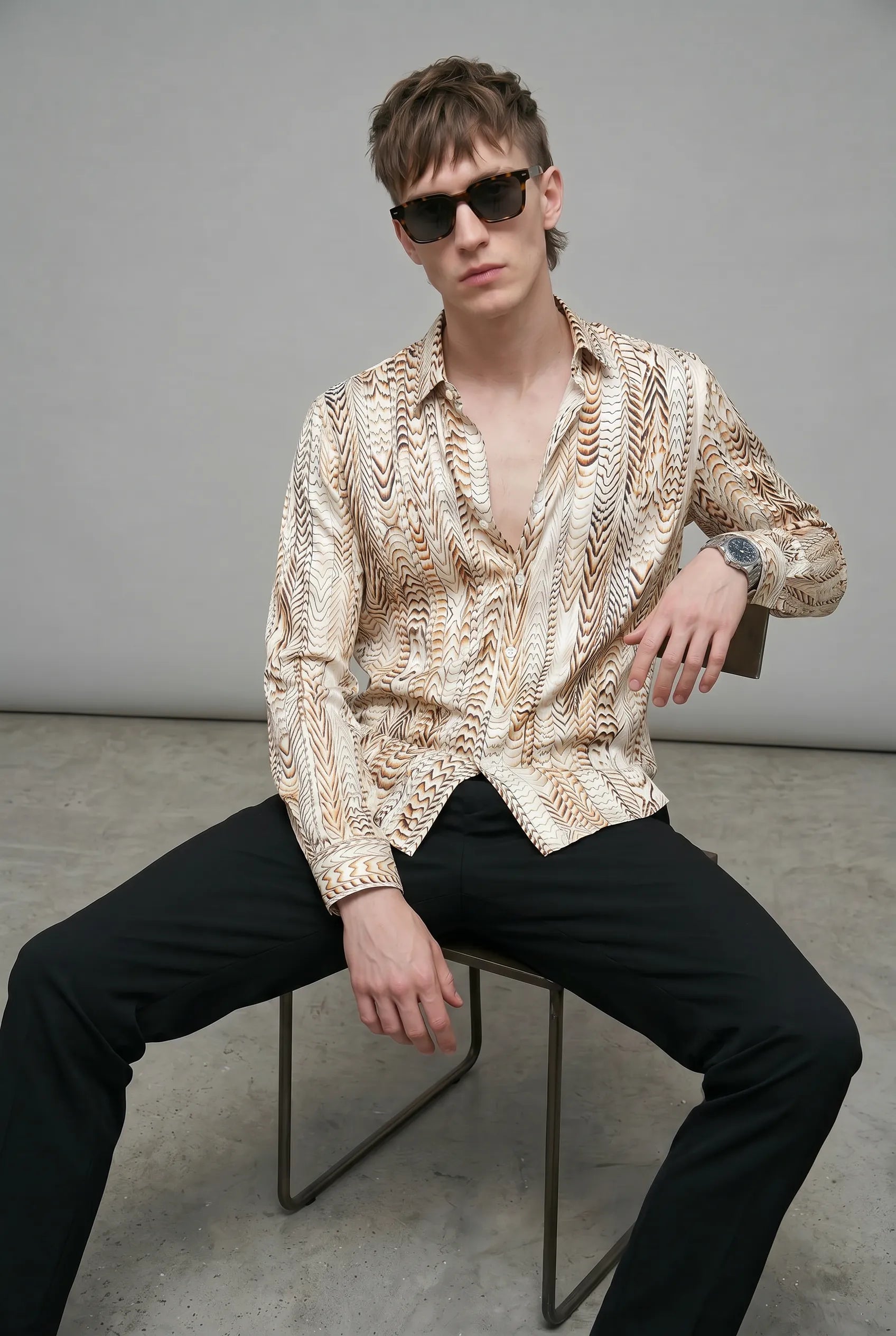 Saffron Note - Patterned Gold Mercerized Cotton Shirt