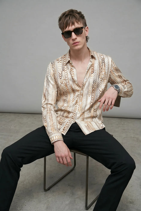 Saffron Note - Patterned Gold Mercerized Cotton Shirt