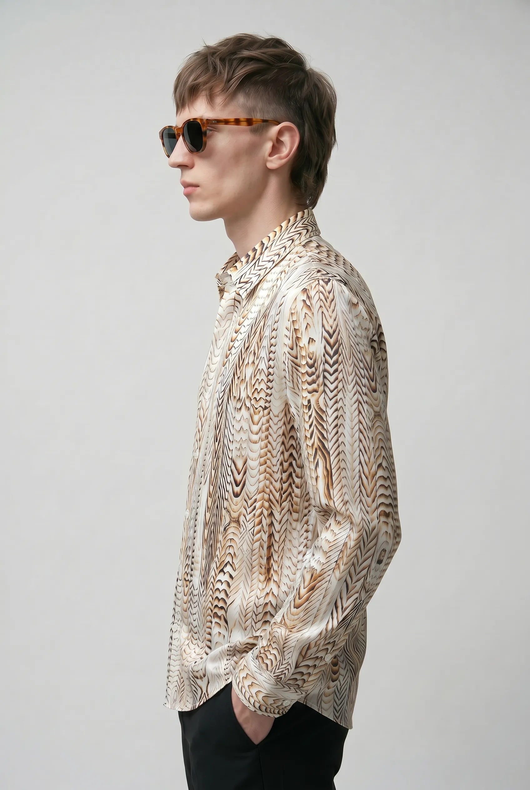 Saffron Note - Patterned Gold Mercerized Cotton Shirt