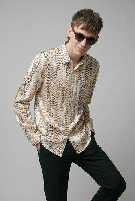 Saffron Note - Patterned Gold Mercerized Cotton Shirt