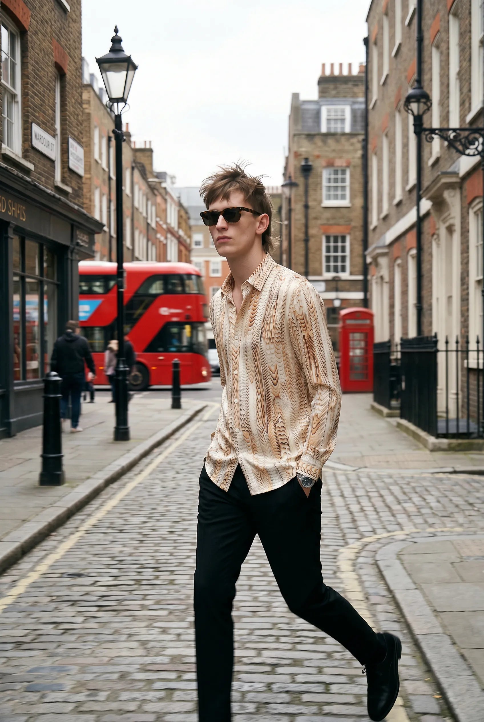 Saffron Note - Patterned Gold Mercerized Cotton Shirt
