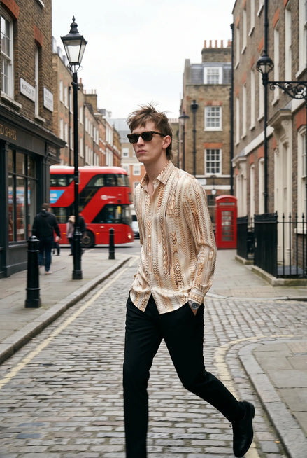 Saffron Note - Patterned Gold Mercerized Cotton Shirt