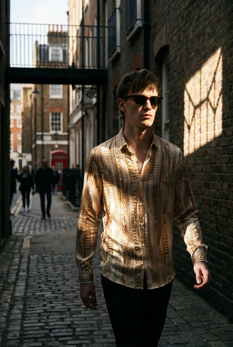 Saffron Note - Patterned Gold Mercerized Cotton Shirt