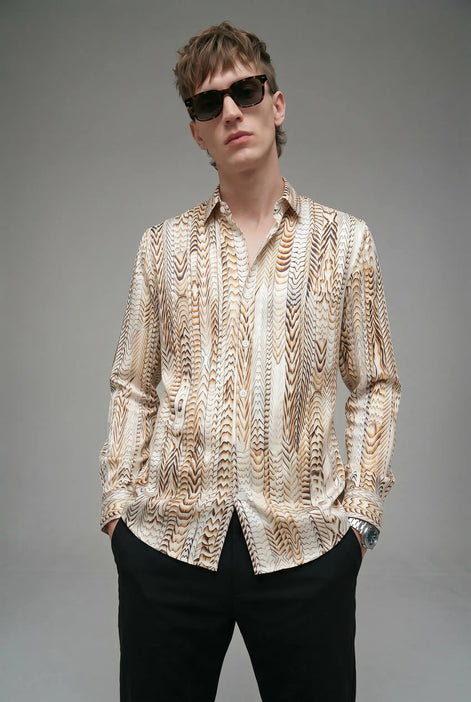 Saffron Note - Patterned Gold Mercerized Cotton Shirt