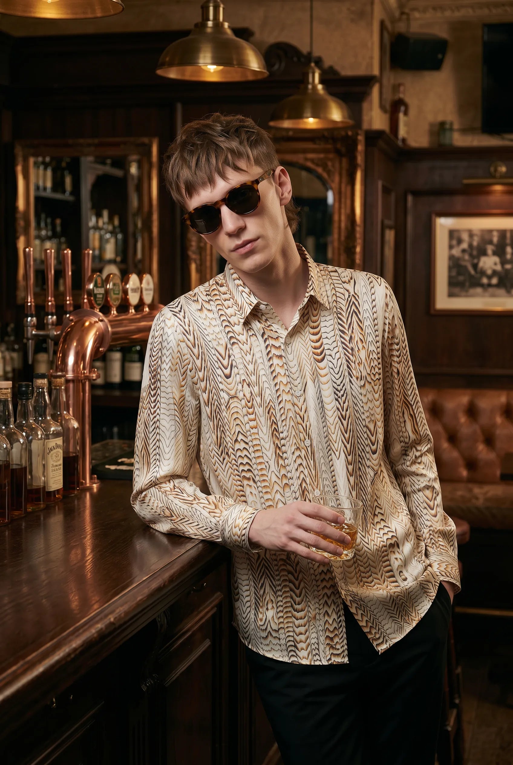 Saffron Note - Patterned Gold Mercerized Cotton Shirt