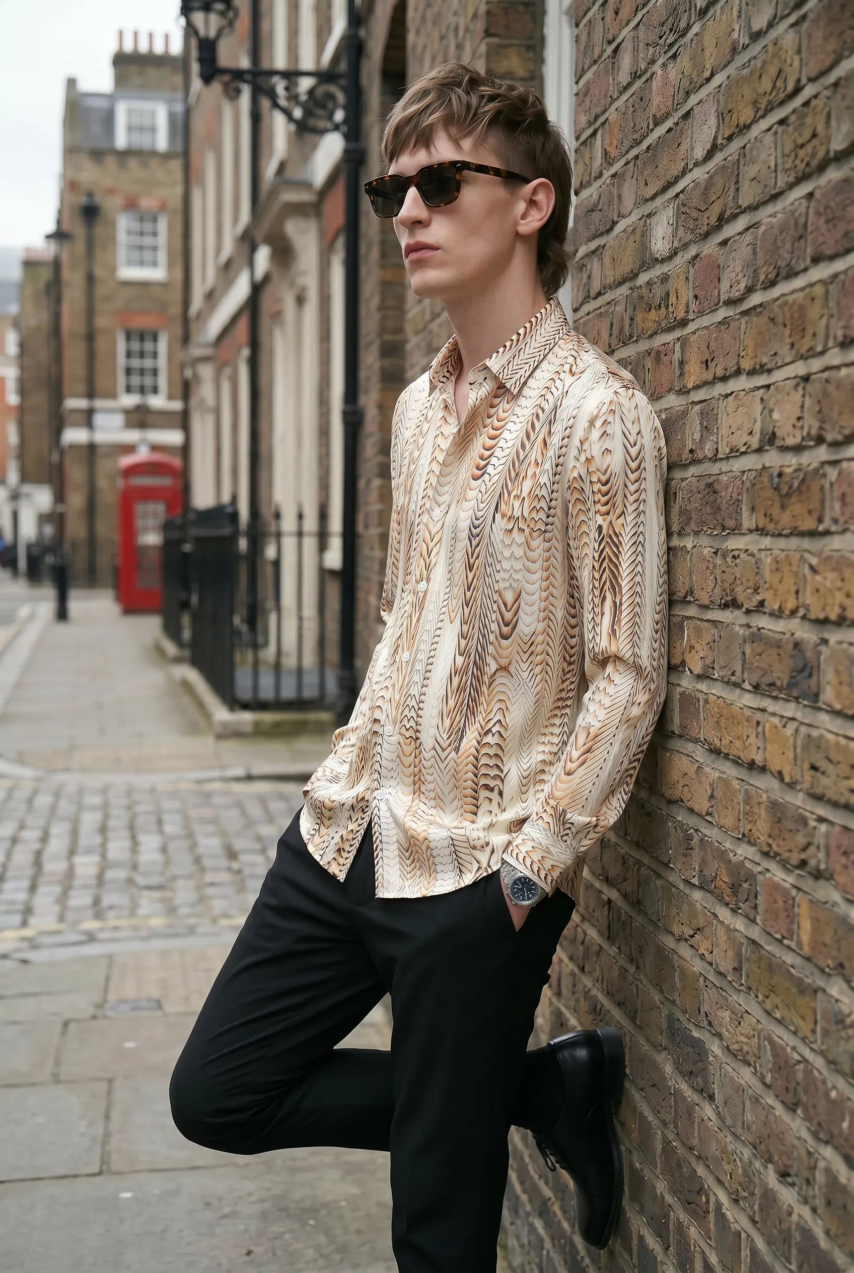 Saffron Note - Patterned Gold Mercerized Cotton Shirt