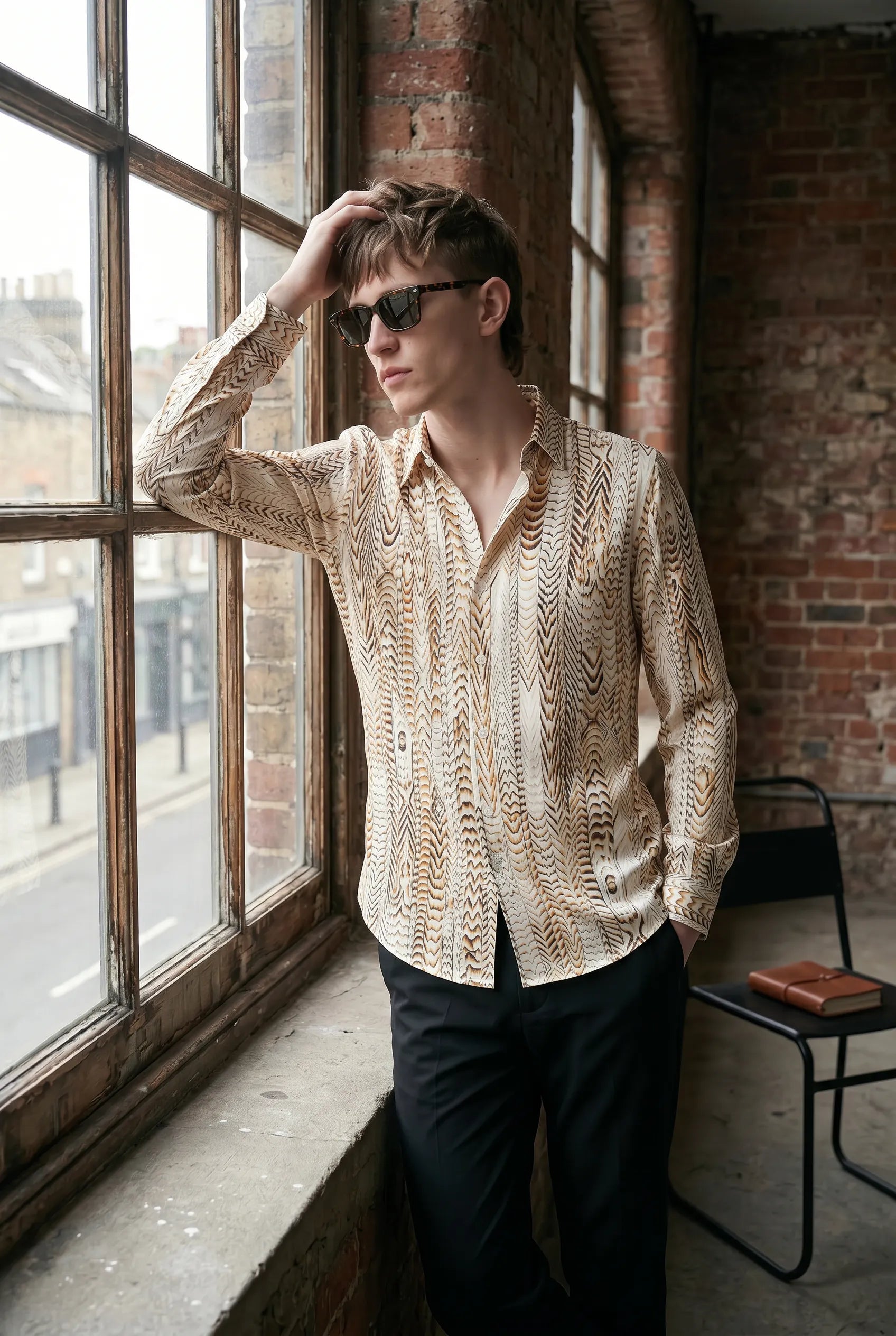Saffron Note - Patterned Gold Mercerized Cotton Shirt