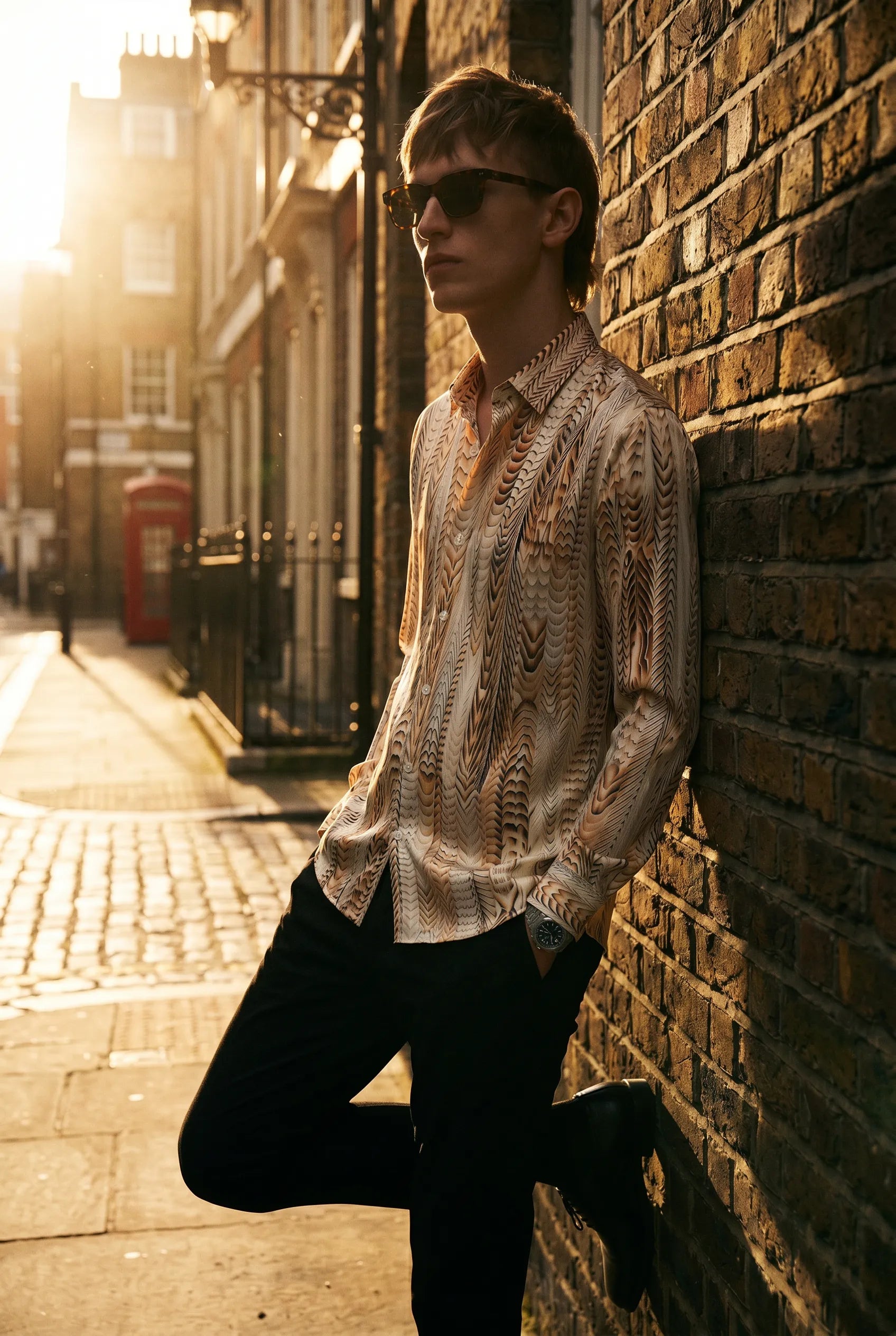 Saffron Note - Patterned Gold Mercerized Cotton Shirt