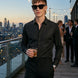 Glint Note - Black Crystal Studded Mercerized Cotton Shirt
