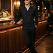 Glint Note - Black Crystal Studded Mercerized Cotton Shirt