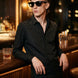 Glint Note - Black Crystal Studded Mercerized Cotton Shirt