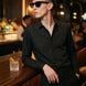 Glint Note - Black Crystal Studded Mercerized Cotton Shirt